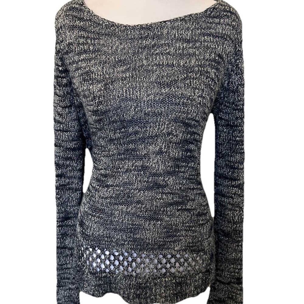 Women Marble Blue Knit Sweater Coastal Nautical Beach Sailor Casual Westport M